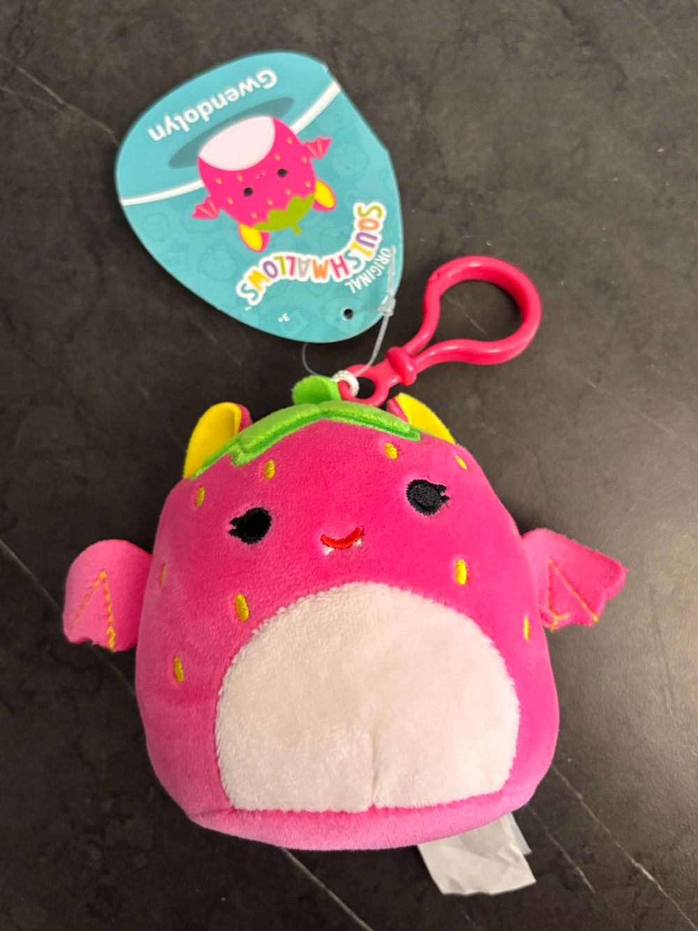 Squishmallows Pink Strawberry Bat Clip-On Plush (Gwendolyn)